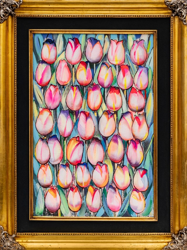Living room painting by David Pataraia titled Pink Tulips from Holland