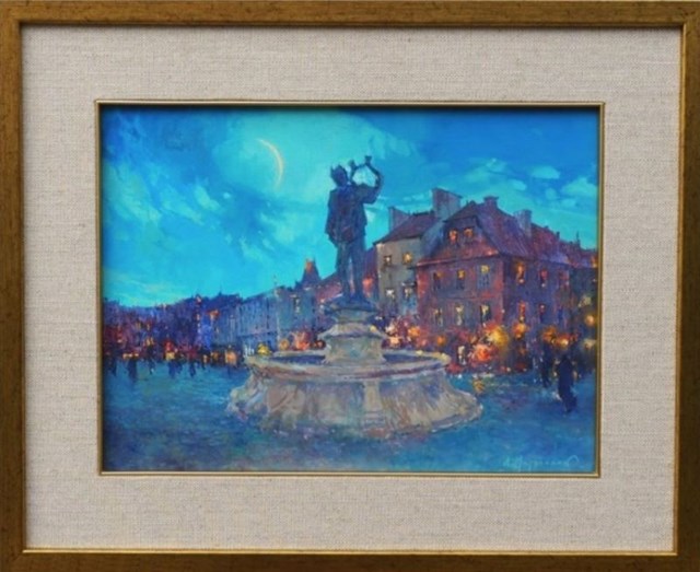 Living room painting by Anatol Martyniuk titled Town Square in Poznan