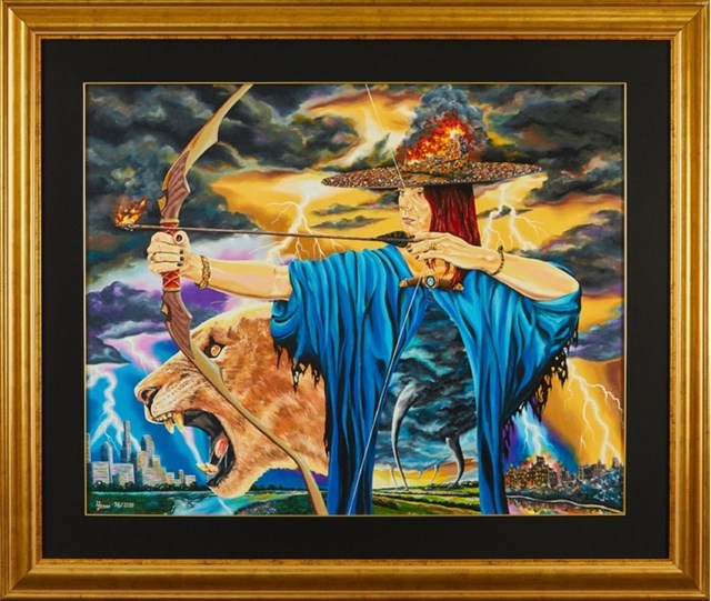Living room painting by Krzysztof Żyngiel titled Goddess of war