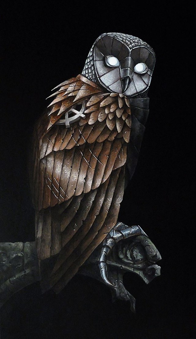 Living room painting by Emil Goś titled Barn owl