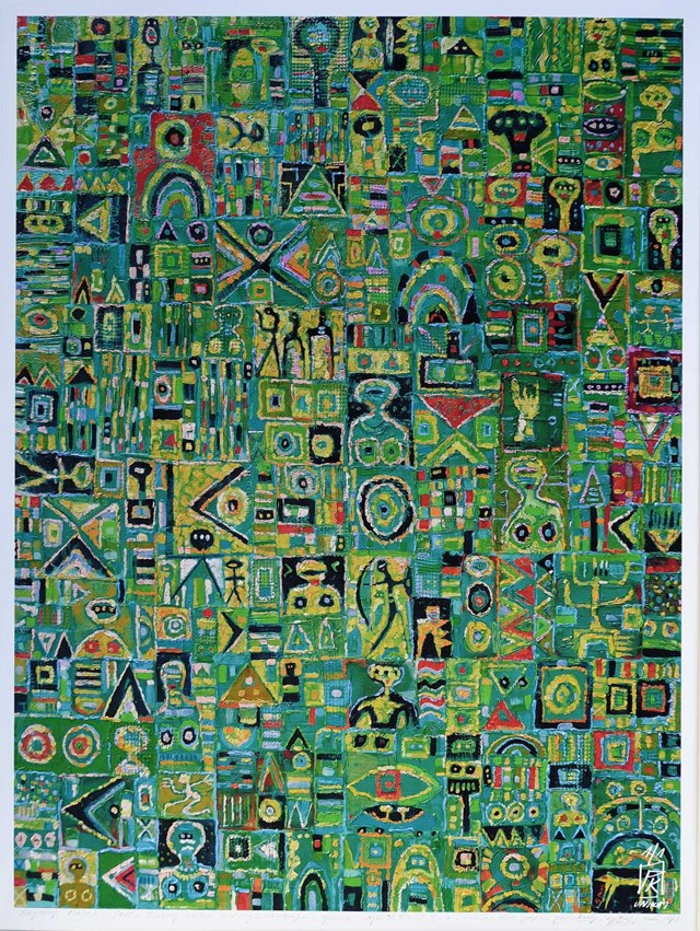 Grafika do salonu artysty Krzysztof Pająk pod tytułem Zielony układ scalony