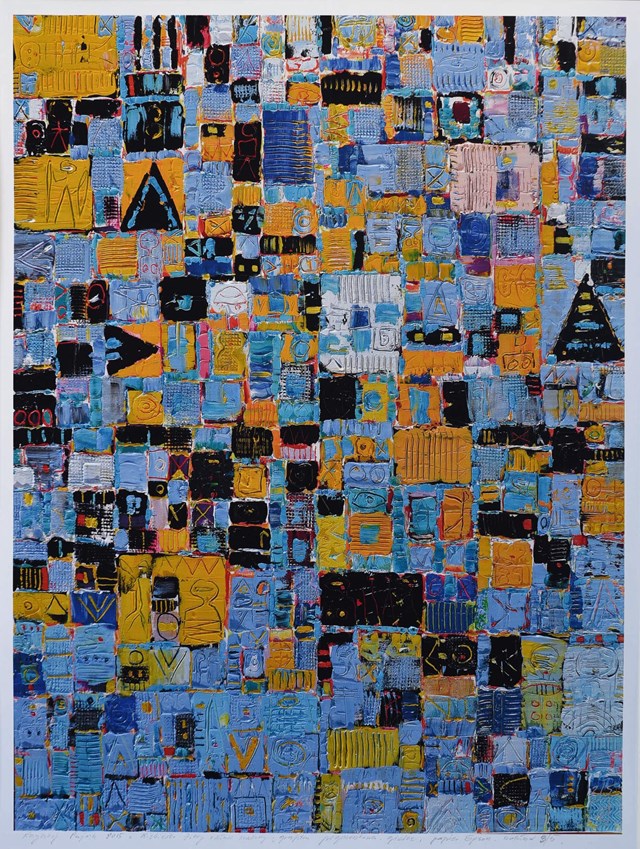Grafika do salonu artysty Krzysztof Pająk pod tytułem Niebiesko zółty układ scalony