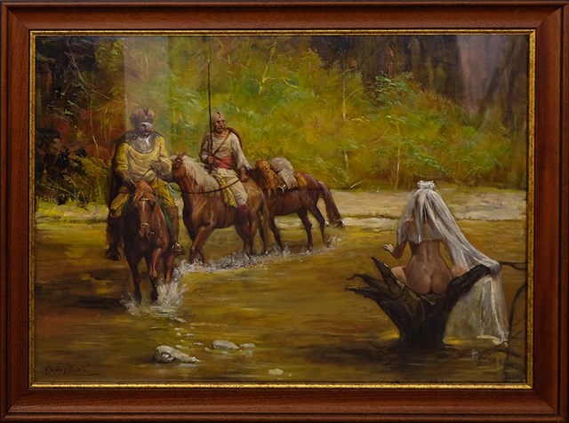 Living room painting by Dariusz Kaleta titled Crossing the ford