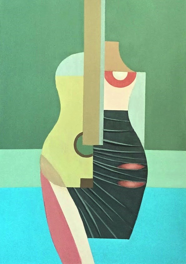 Living room painting by Jan Pływacz titled Kobieta i gitara.