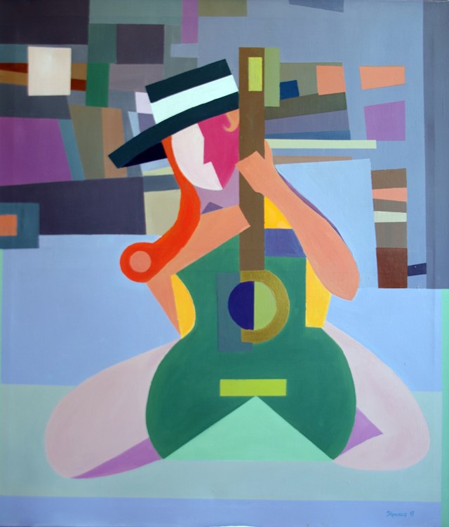Obraz do salonu artysty Jan Pływacz pod tytułem Gitara i kobieta