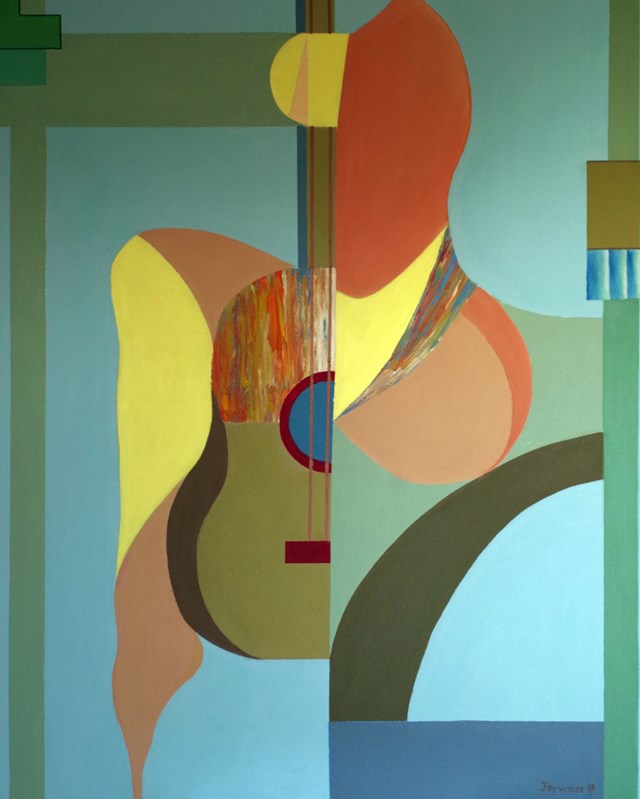 Living room painting by Jan Pływacz titled  A woman with a guitar