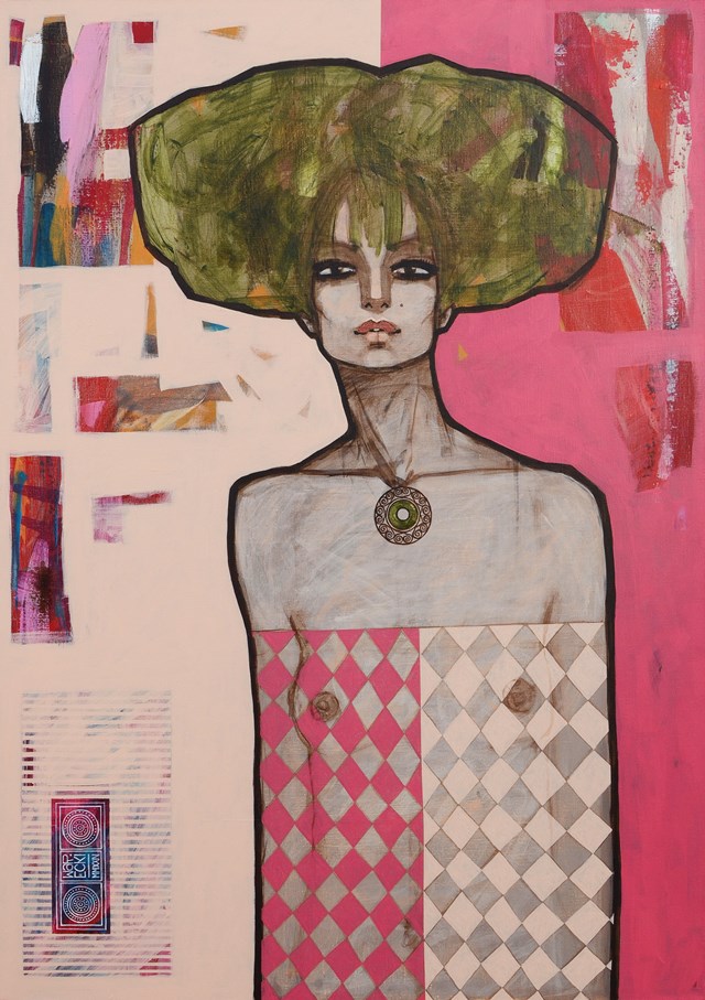 Living room painting by Michał Warecki titled Pink pedant