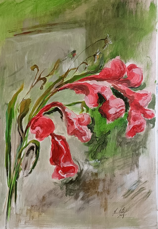 Living room painting by Honorata Chajec titled Kwiaty