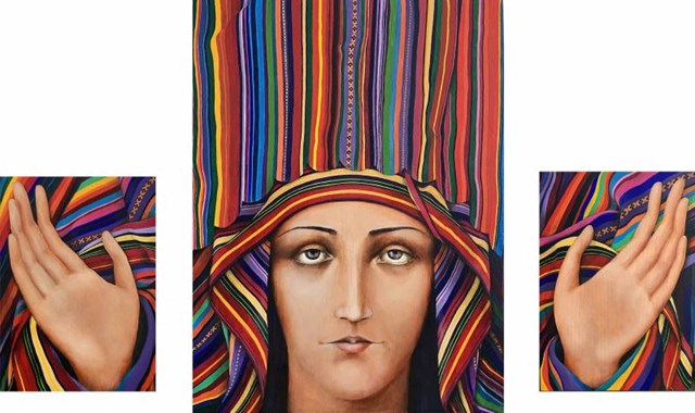 Living room painting by Borys Fiodorowicz titled Praying - triptych
