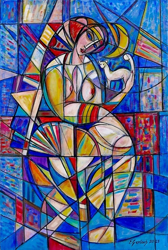 Living room painting by Eugeniusz Gerlach titled  Lunar lady with an Ermine