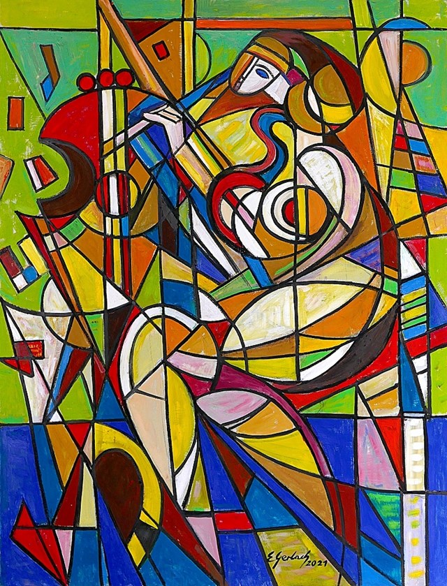 Obraz do salonu artysty Eugeniusz Gerlach pod tytułem Grająca na harfie