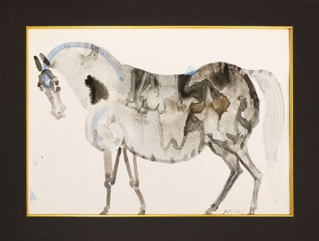 Living room painting by Józef Wilkoń titled Horse 2