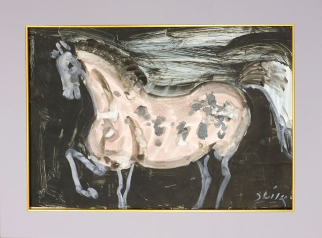 Living room painting by Józef Wilkoń titled Horse 4