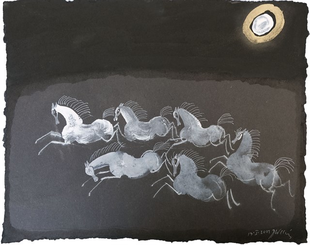 Obraz do salonu artysty Józef Wilkoń pod tytułem Konie nocą