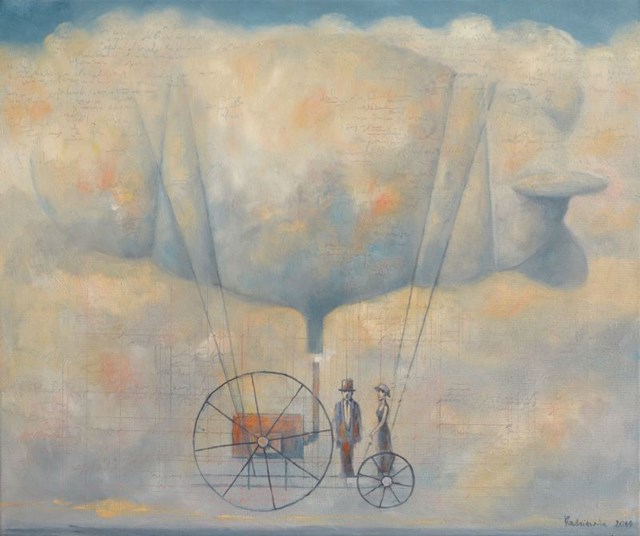 Living room painting by Grzegorz Radziewicz titled Cloud Atlas