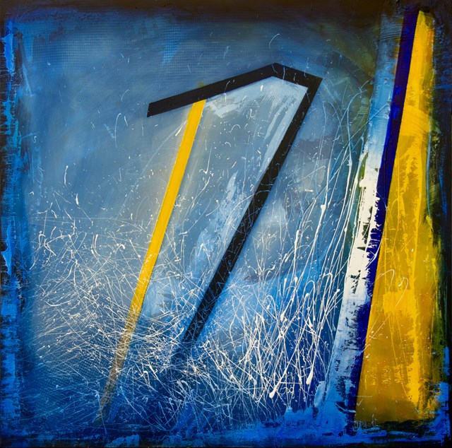 Living room painting by Joanna Roszkowska titled YELLOW LINE