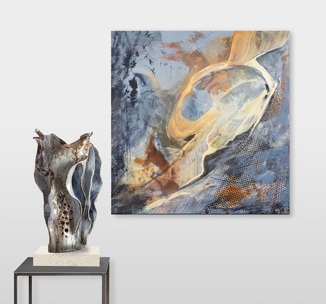 Living room painting by Joanna Roszkowska titled DUET - TRANQUIL
