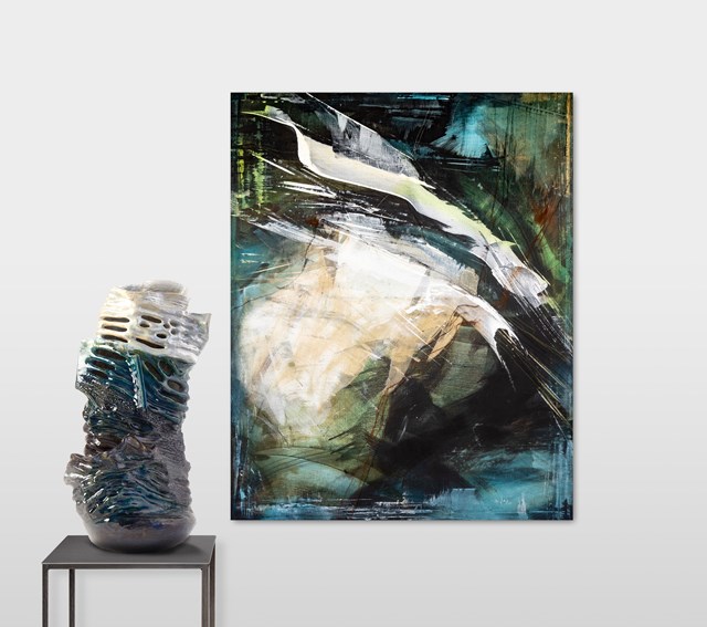 Living room Other by Joanna Roszkowska titled DUET - GREEN FLOW