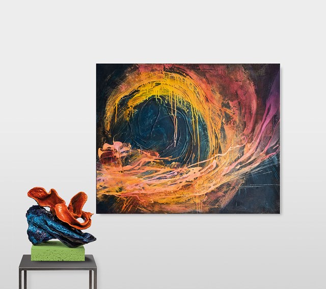Living room Other by Joanna Roszkowska titled DUET - ORANGE & BLUE