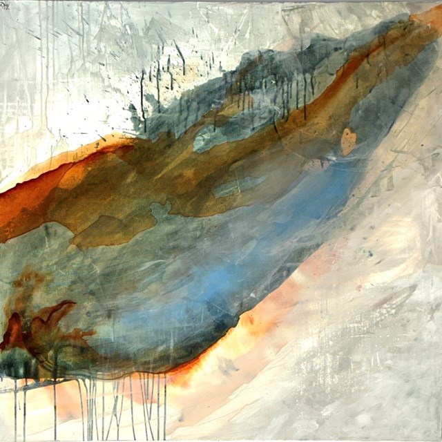 Living room painting by Joanna Roszkowska titled River of fire