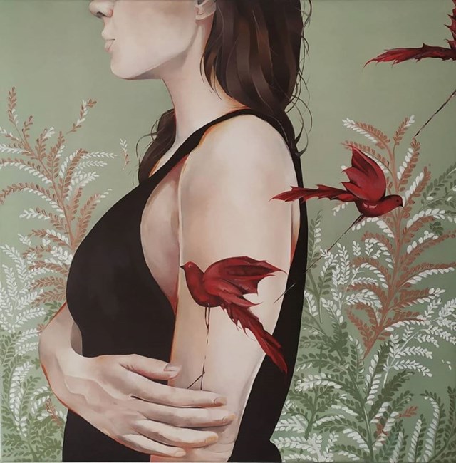 Obraz do salonu artysty Milena Brudkowska pod tytułem Odlot czerwonych ptaków