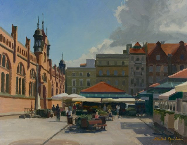 Obraz do salonu artysty Michał Janicki pod tytułem Rynek Miejski, Gdańsk