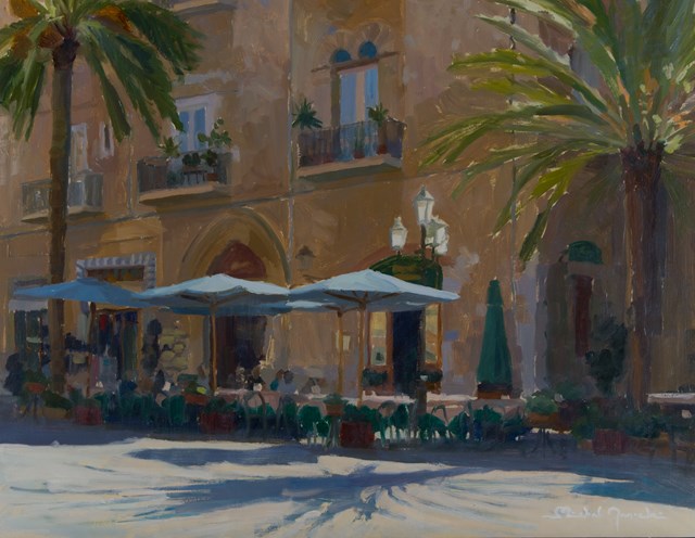Living room painting by Michał Janicki titled Piazza del Duomo, Cefalu