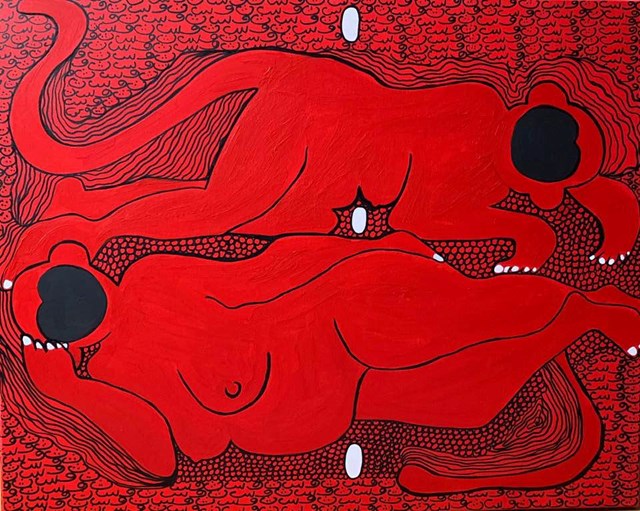 Living room painting by Iwona Molecka titled Something with red monkey 5