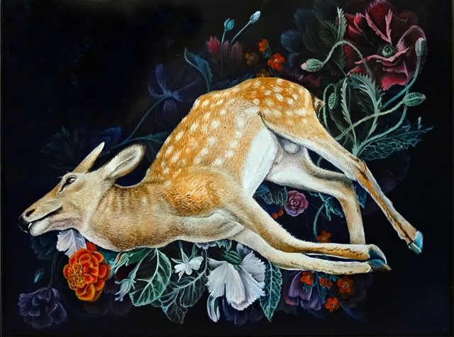 Living room painting by Marta Julia Piórko titled Composition with deer