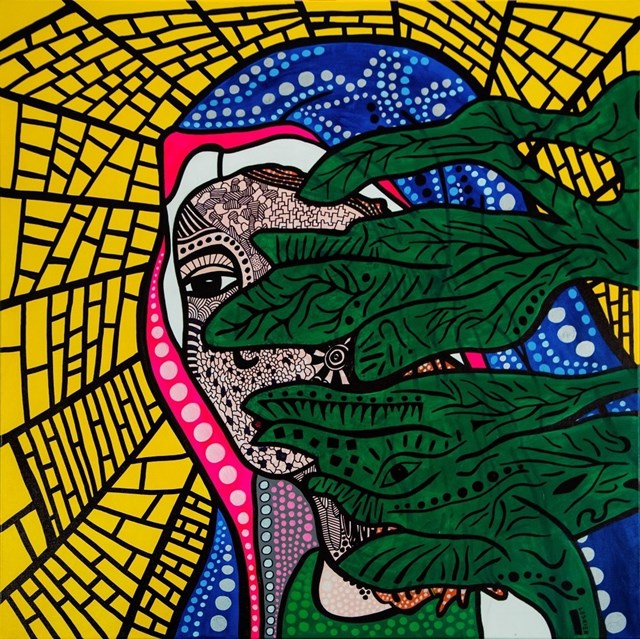 Obraz do salonu artysty Łukasz Leskier pod tytułem Pół Bozi zza krzaka