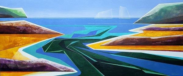 Living room painting by Marta Bilecka titled Waterland - River 105