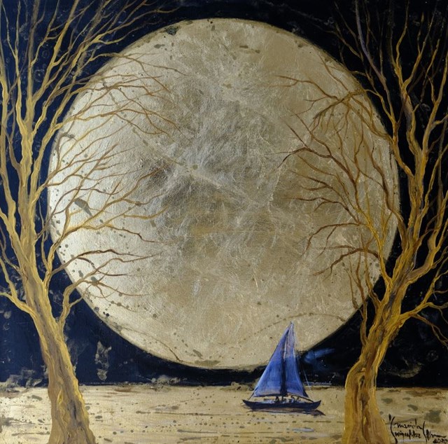 Living room painting by Mariola Świgulska titled Moon voyage