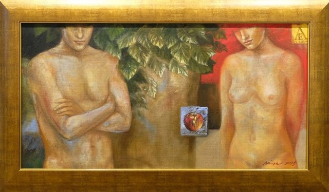 Living room painting by Mira Skoczek-Wojnicka titled Adam and Eve