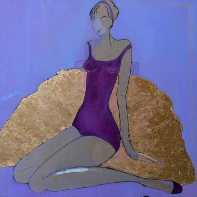 Living room painting by Joanna Sarapata titled Ballerina- violet