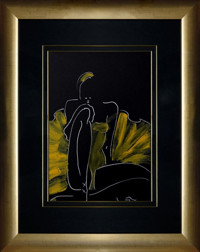 Living room painting by Joanna Sarapata titled Dancer yellow 1