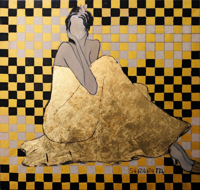Living room painting by Joanna Sarapata titled Golden dress