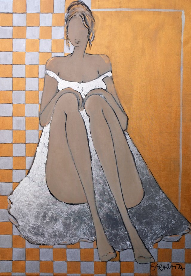 Living room painting by Joanna Sarapata titled Silver dress