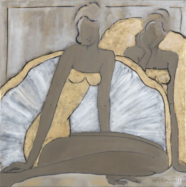 Obraz do salonu artysty Joanna Sarapata pod tytułem Swan Lake Gold II 