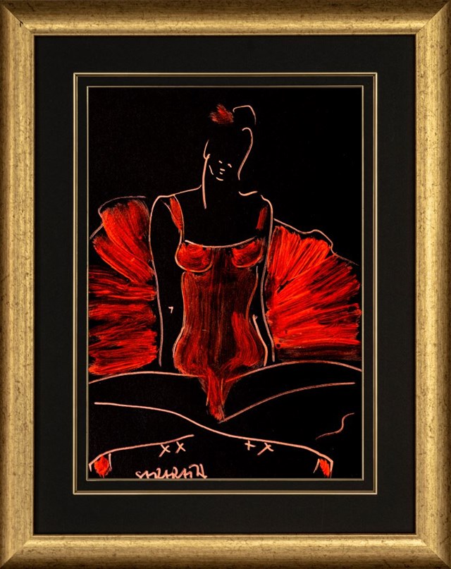 Living room painting by Joanna Sarapata titled Dancer in red VI