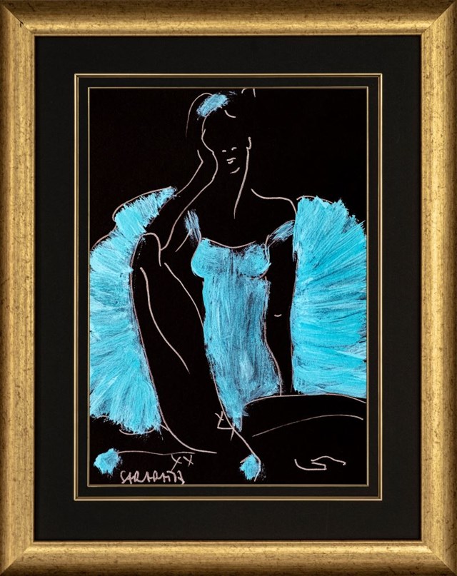 Living room painting by Joanna Sarapata titled Dancer in turquoise V