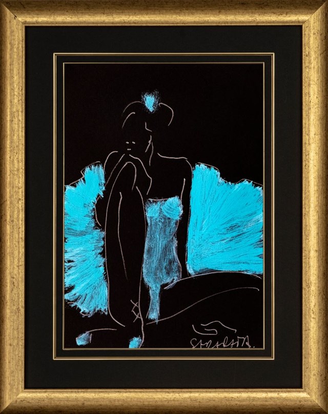 Living room painting by Joanna Sarapata titled Dancer in turquoise VI