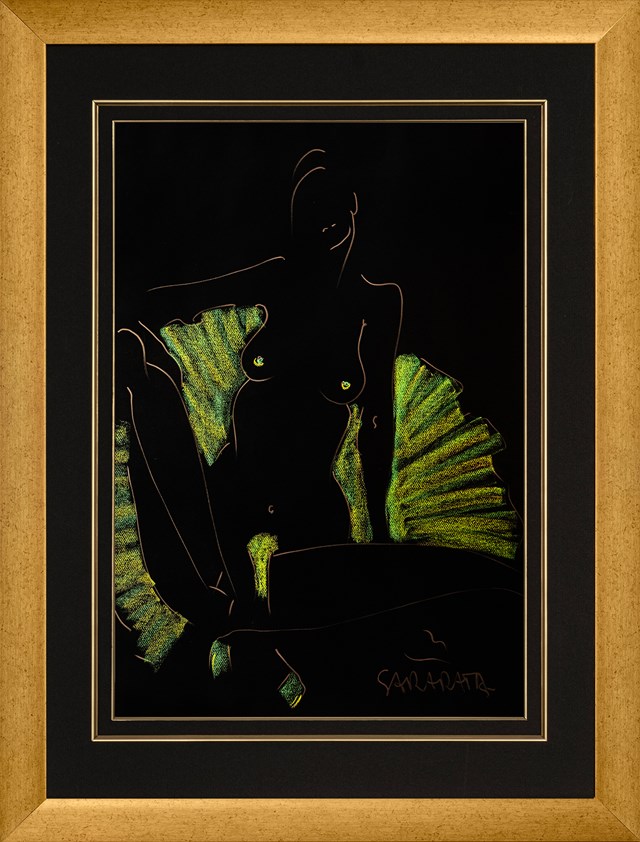 Living room painting by Joanna Sarapata titled Grande Ballerine (Green)