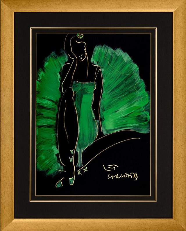 Living room painting by Joanna Sarapata titled Ballerina in Green