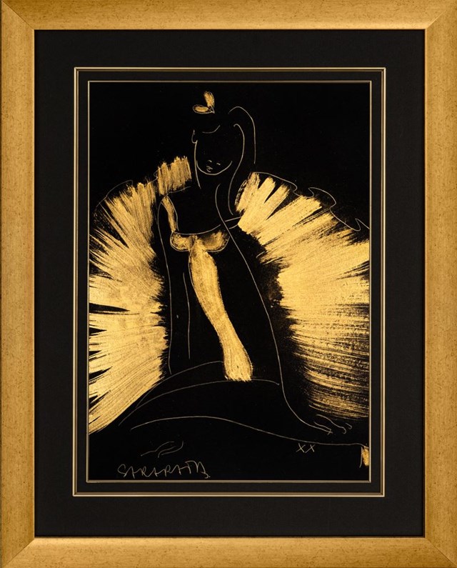 Living room painting by Joanna Sarapata titled Golden Ballerina VIII (sketch)