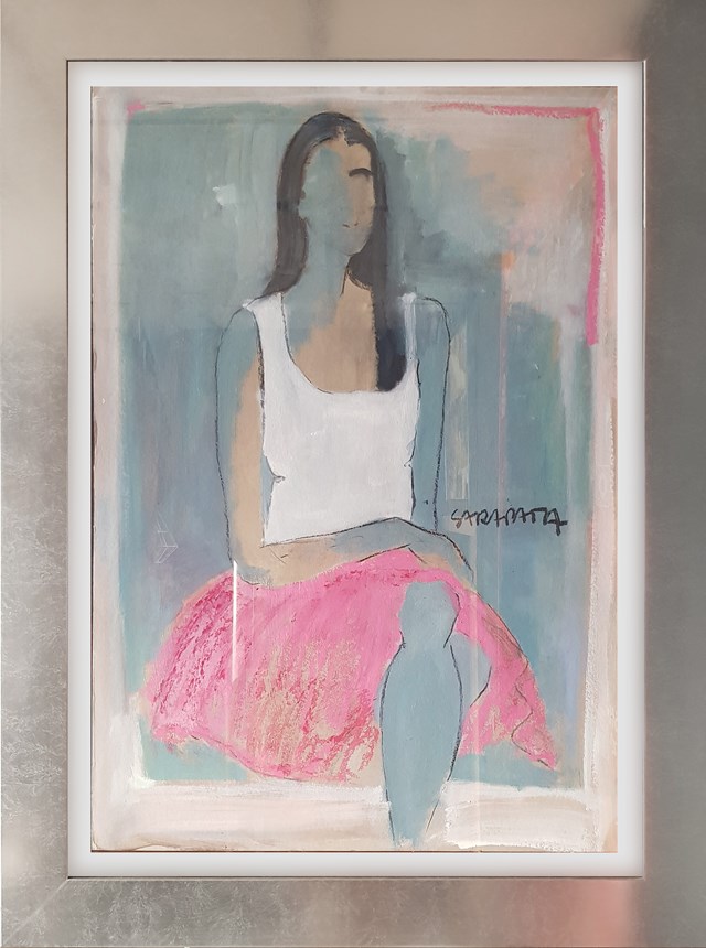 Living room painting by Joanna Sarapata titled Pink skirt