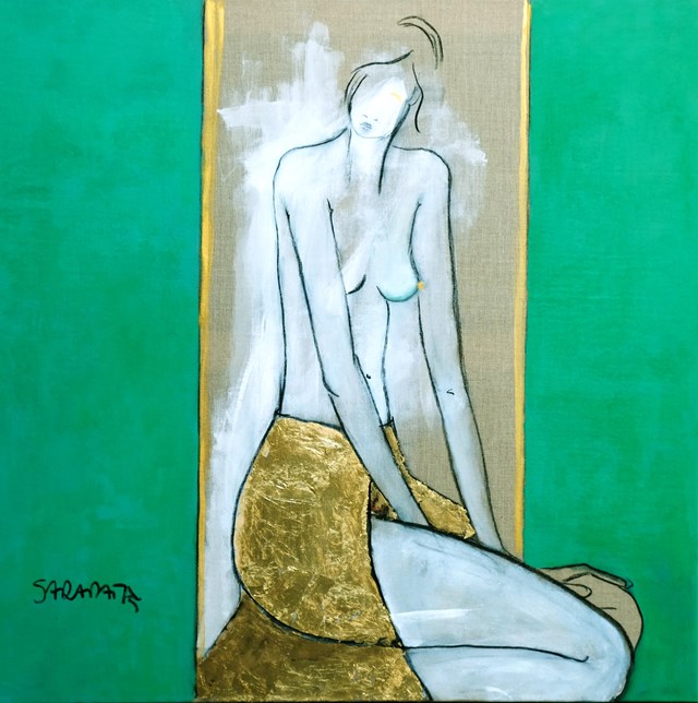 Living room painting by Joanna Sarapata titled Portrait in the window