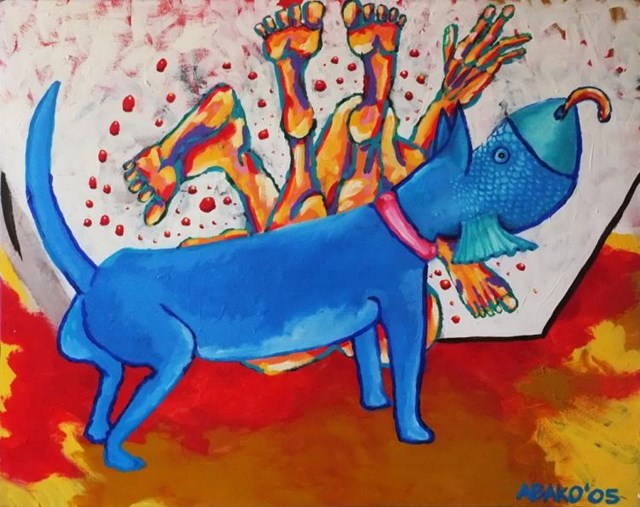 Living room painting by Witold Abako titled Not every Max is dog, copulation