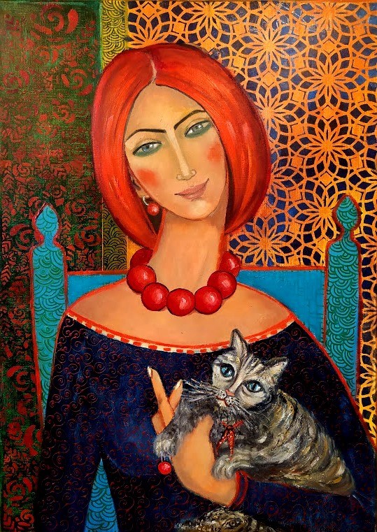Obraz do salonu artysty Krystyna Ruminkiewicz pod tytułem Taka jedna z kotem