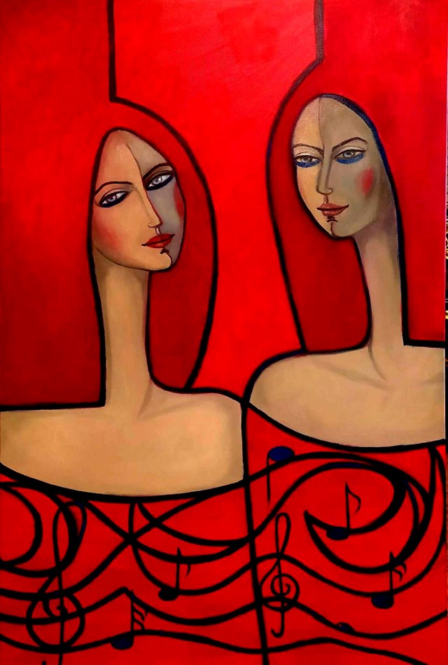 Obraz do salonu artysty Krystyna Ruminkiewicz pod tytułem Takie dwie zgrane 