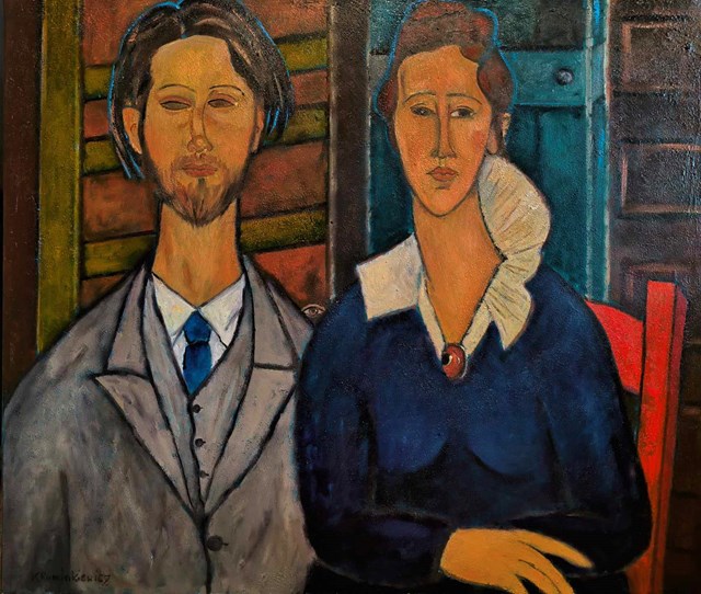 Obraz do salonu artysty Krystyna Ruminkiewicz pod tytułem Dialog z Modiglianim. Zborowscy.